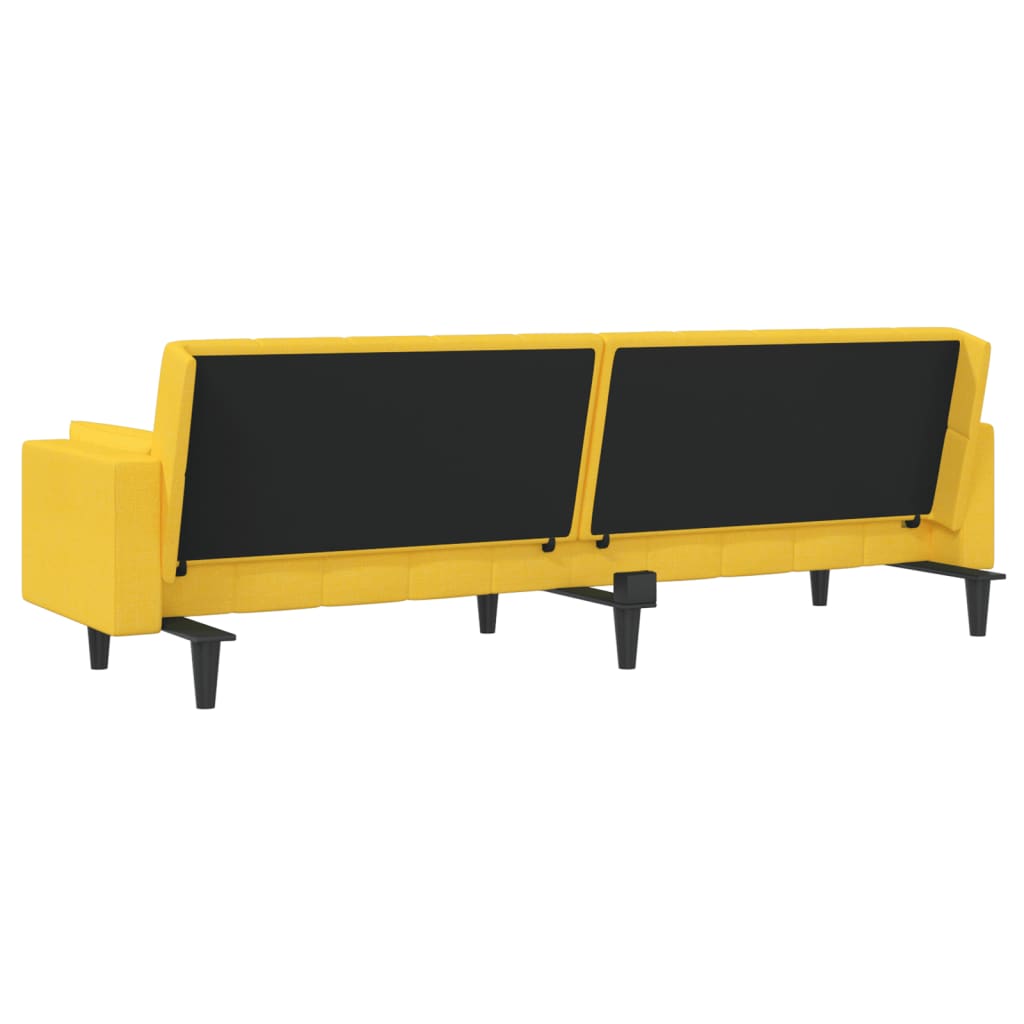 Canapé convertible 2 places avec 2 coussins en tissu jaune