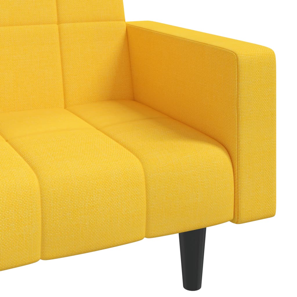 Canapé convertible 2 places avec 2 coussins en tissu jaune