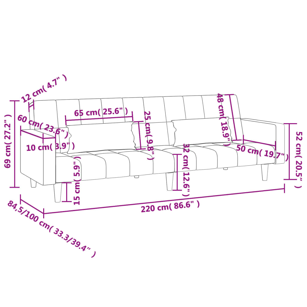 Canapé convertible 2 places avec 2 coussins en tissu jaune