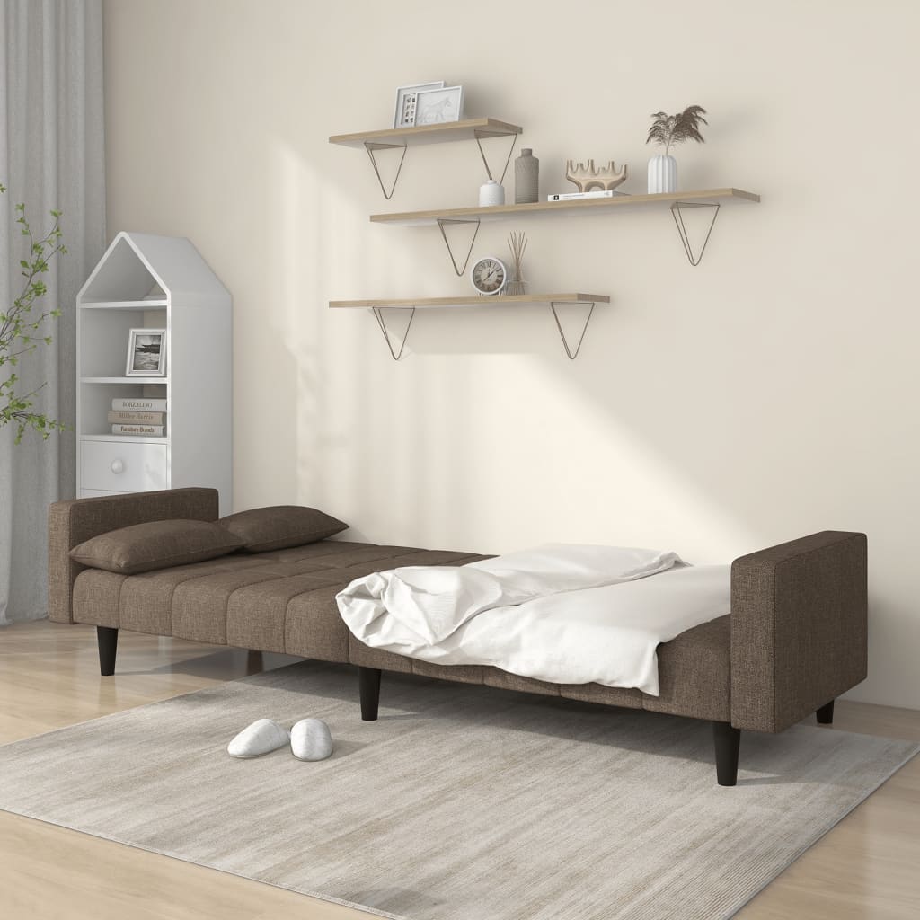 Canapé lit 2 places avec 2 coussins tissu taupe