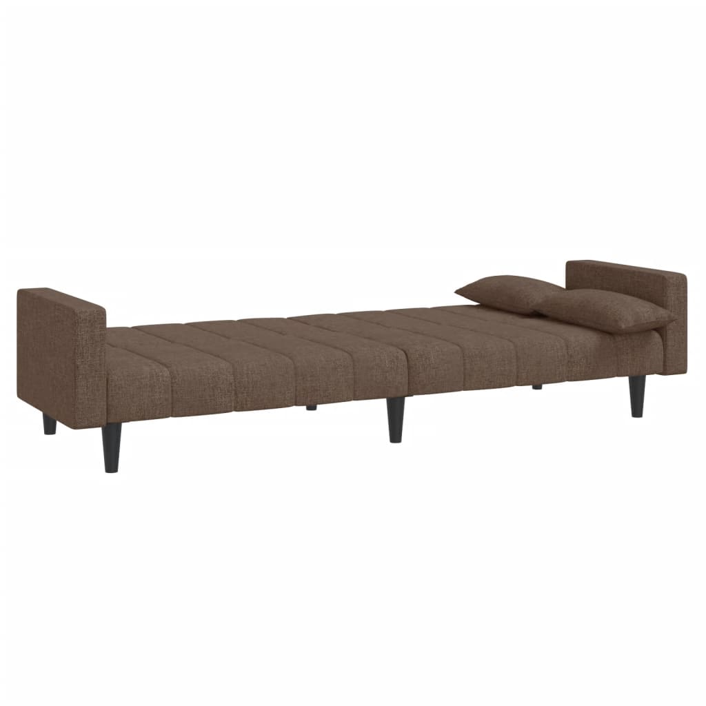 Canapé lit 2 places avec 2 coussins tissu taupe