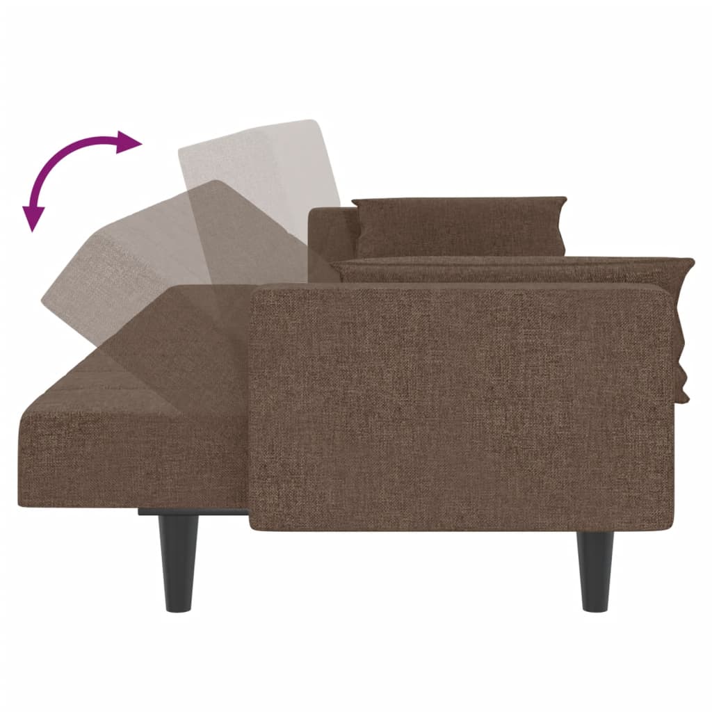Canapé lit 2 places avec 2 coussins tissu taupe