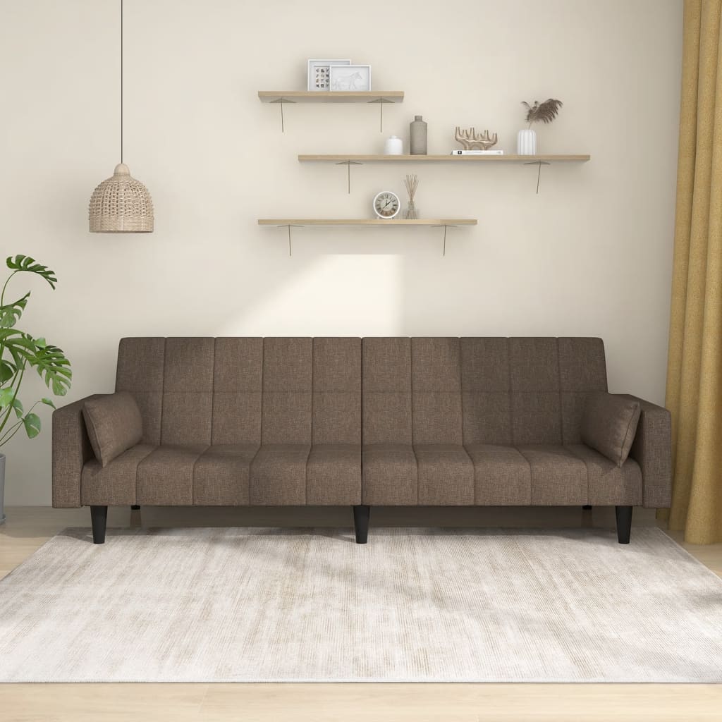 Canapé lit 2 places avec 2 coussins tissu taupe