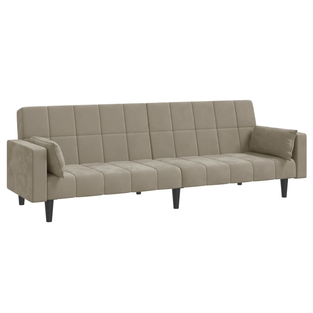 Canapé lit 2 places avec 2 coussins en velours gris clair