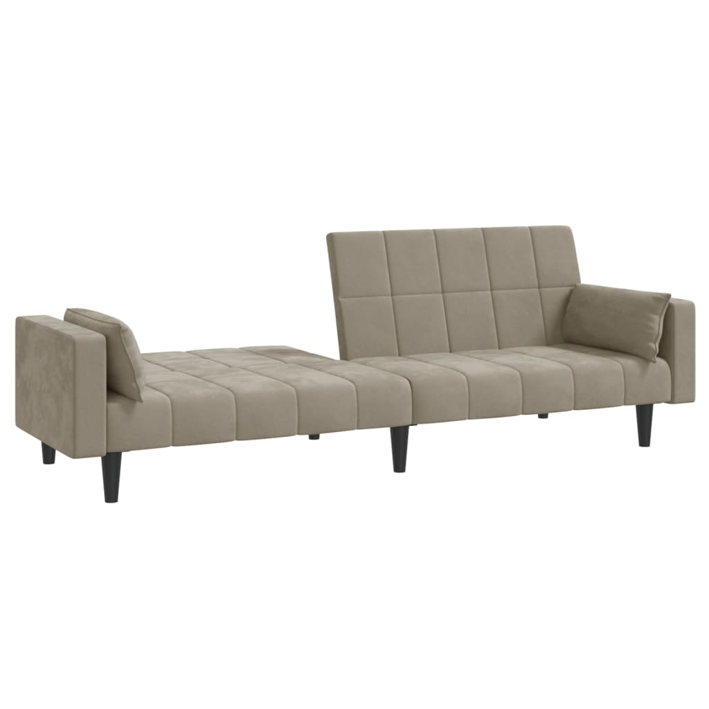 Canapé lit 2 places avec 2 coussins en velours gris clair