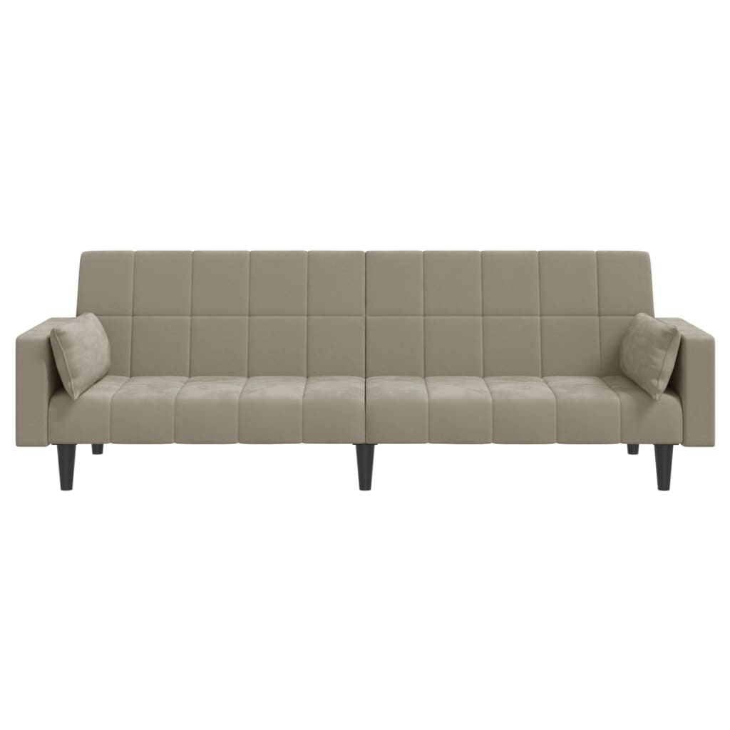 Canapé lit 2 places avec 2 coussins en velours gris clair