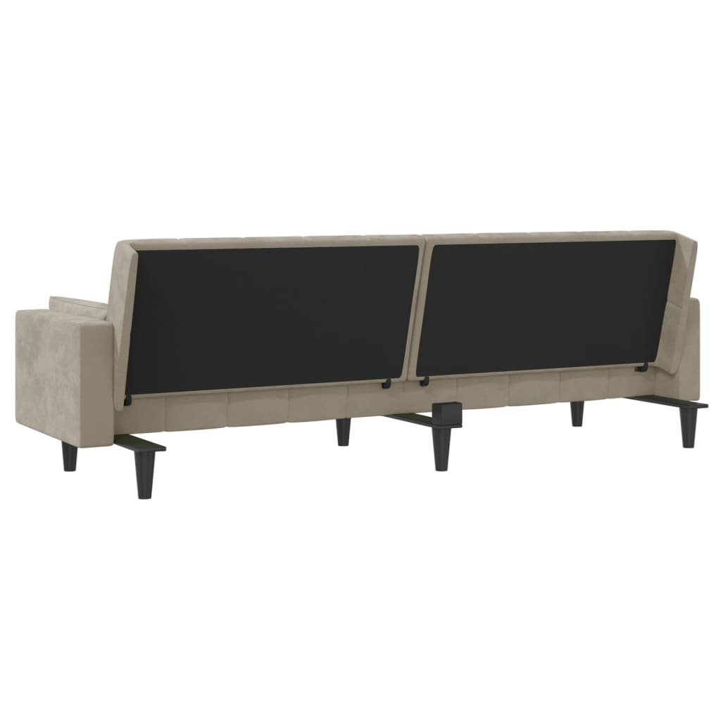 Canapé lit 2 places avec 2 coussins en velours gris clair