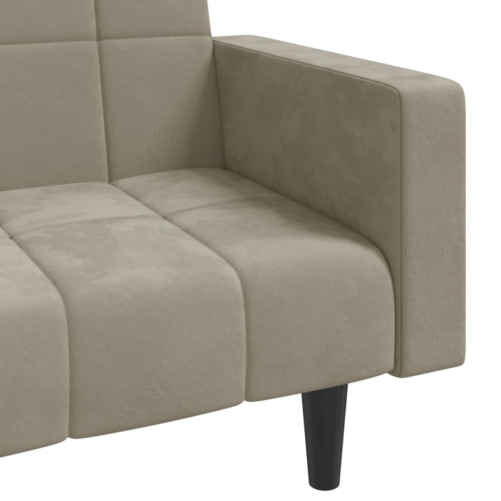 Canapé lit 2 places avec 2 coussins en velours gris clair