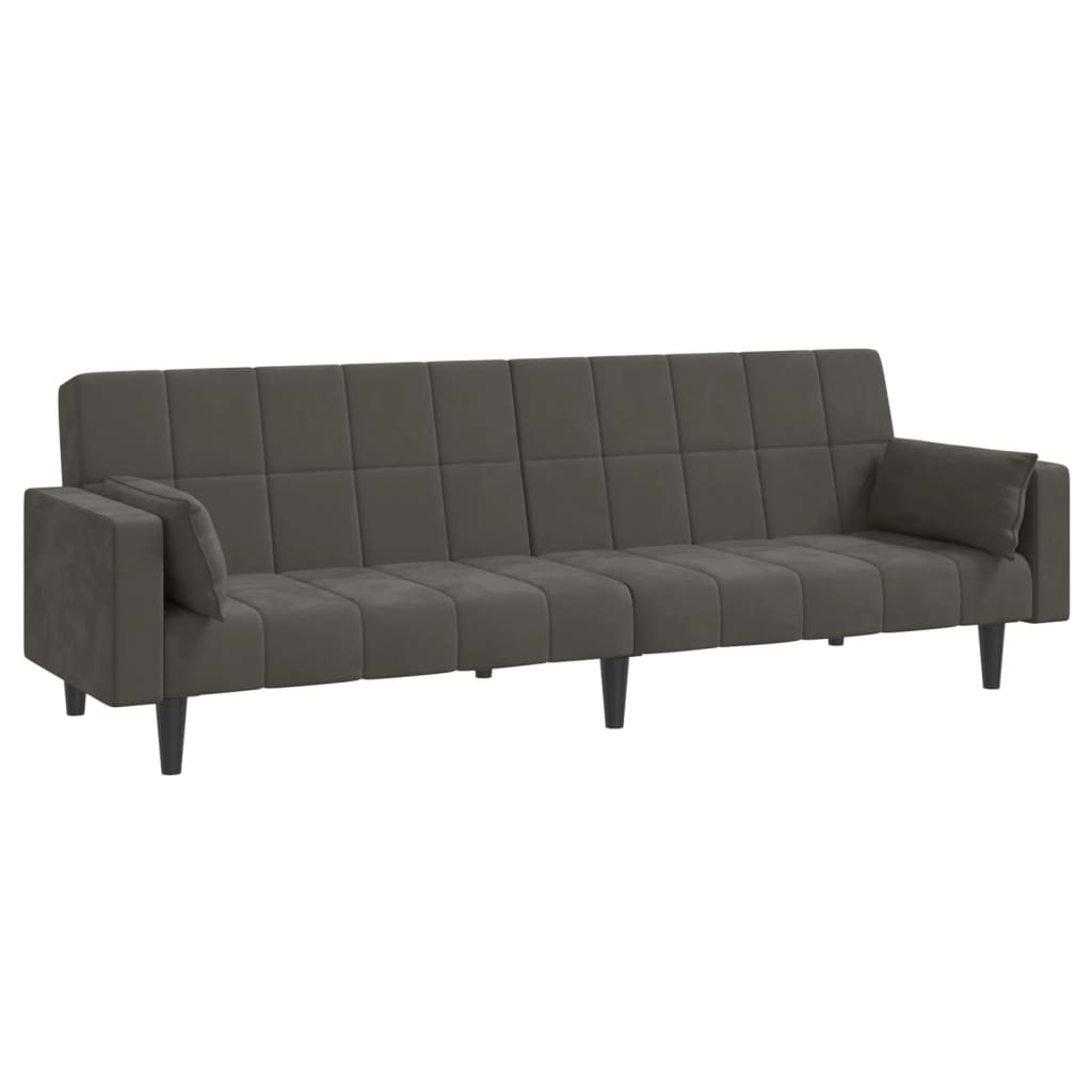 Canapé lit 2 places avec 2 coussins velours gris foncé