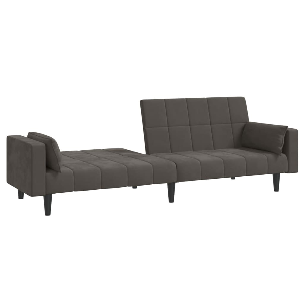 Canapé lit 2 places avec 2 coussins velours gris foncé