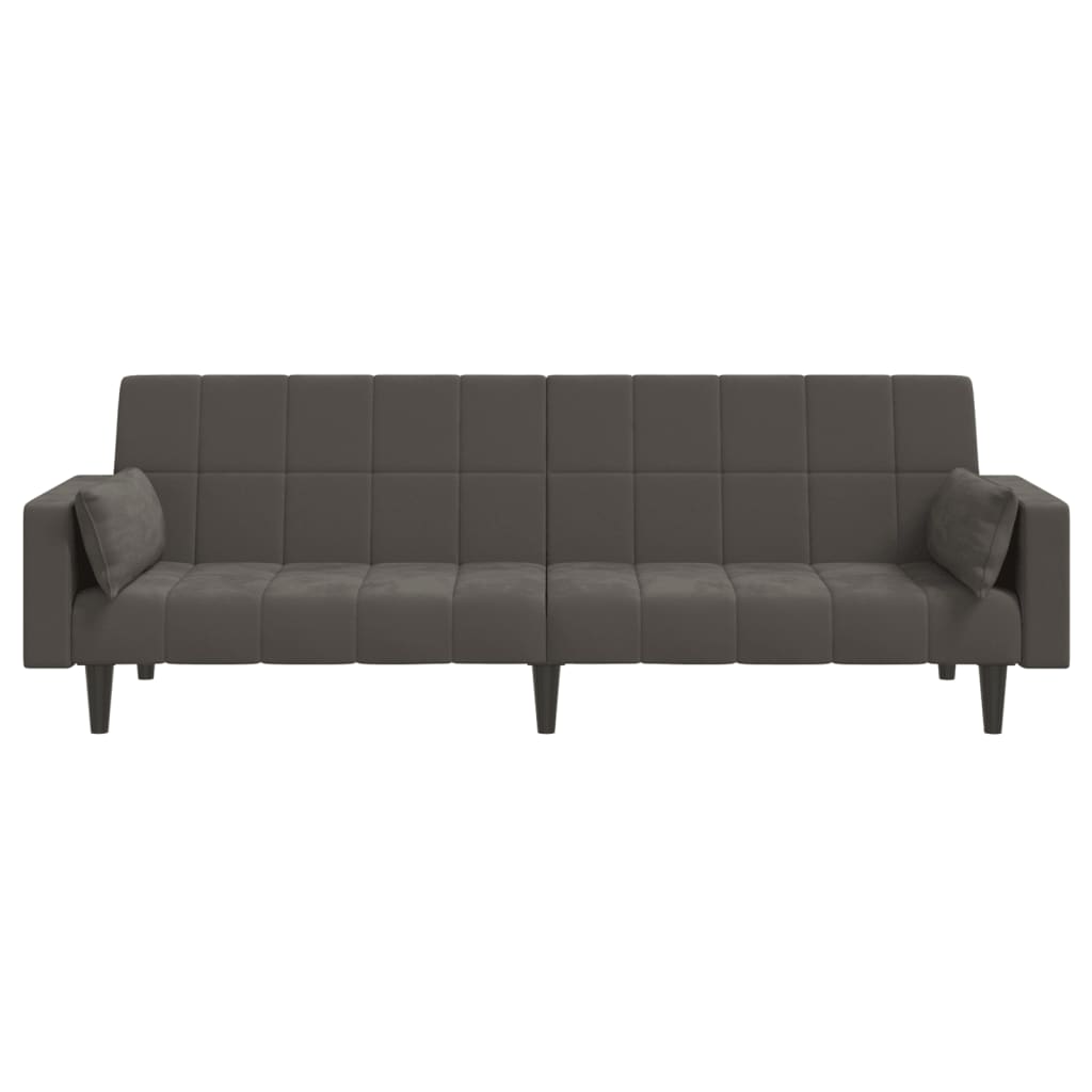 Canapé lit 2 places avec 2 coussins velours gris foncé