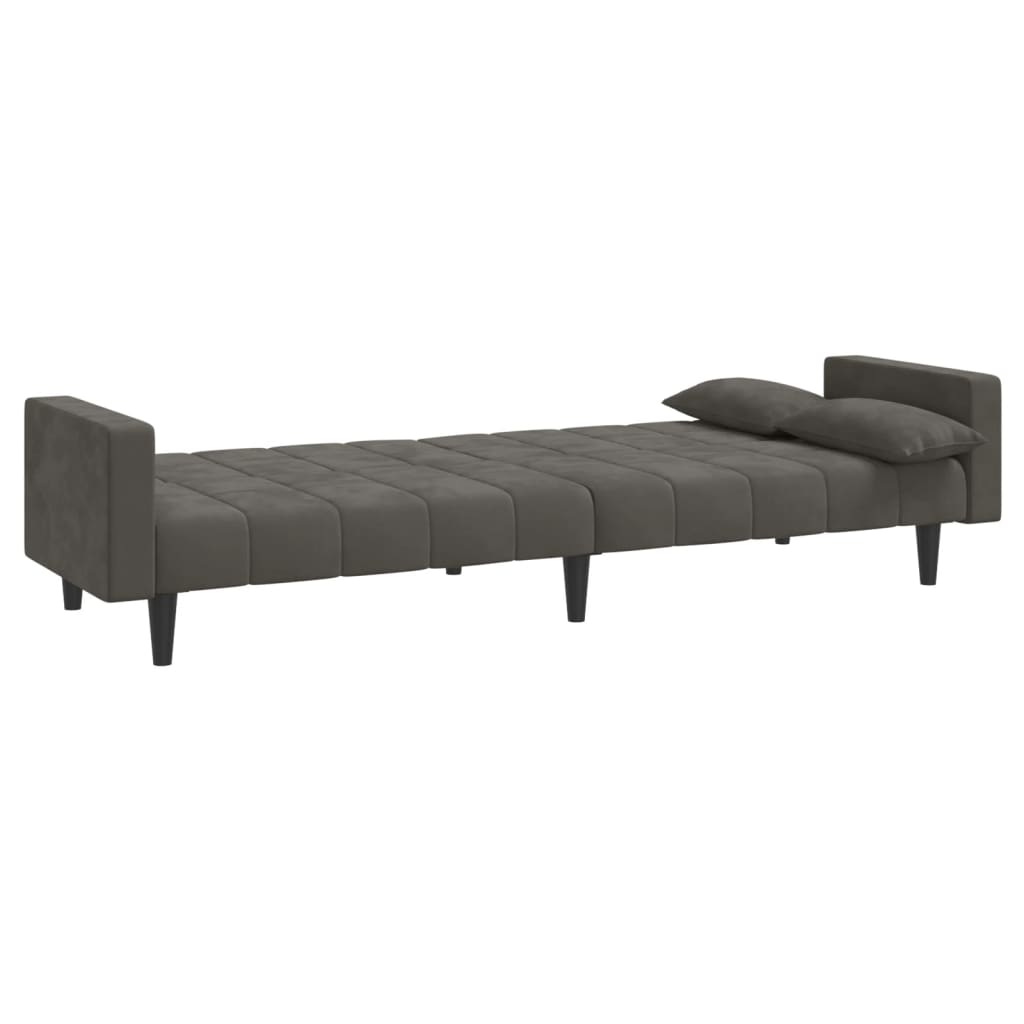 Canapé lit 2 places avec 2 coussins velours gris foncé