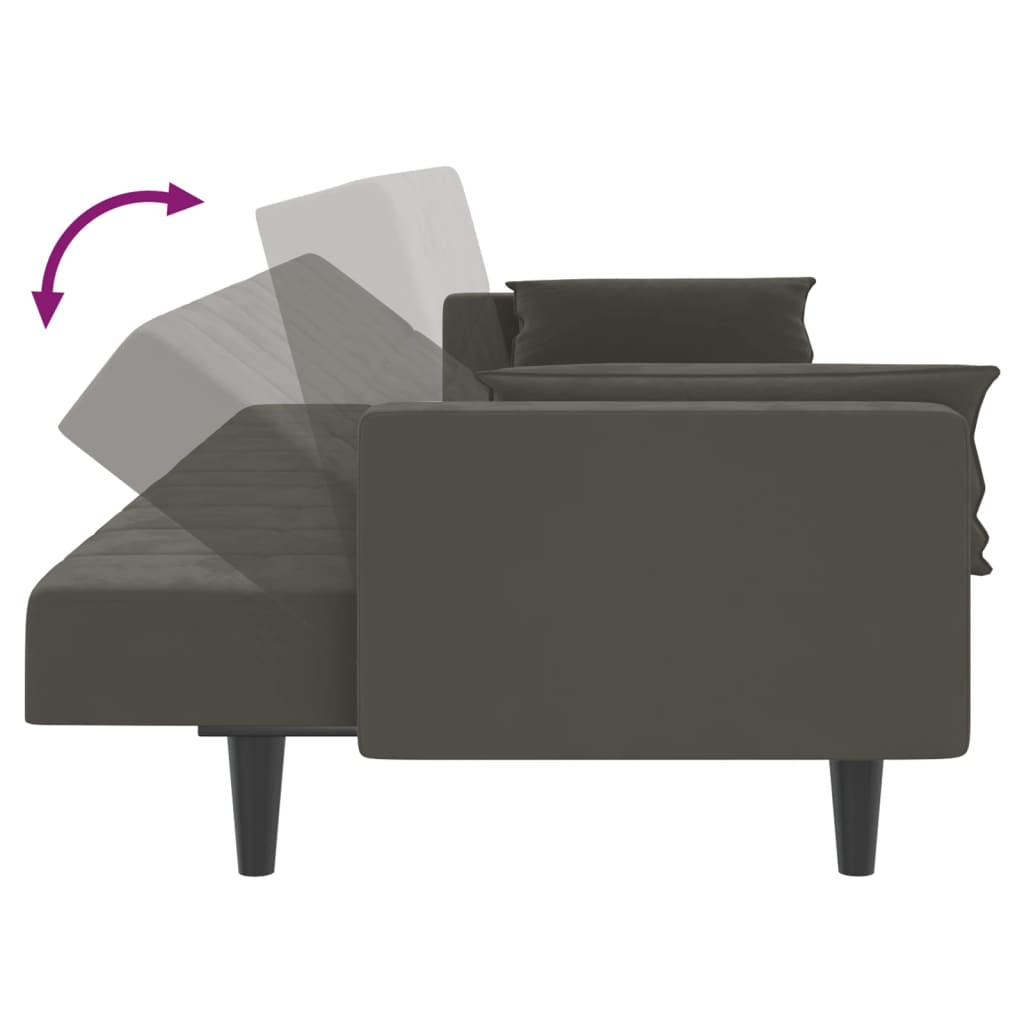 Canapé lit 2 places avec 2 coussins velours gris foncé