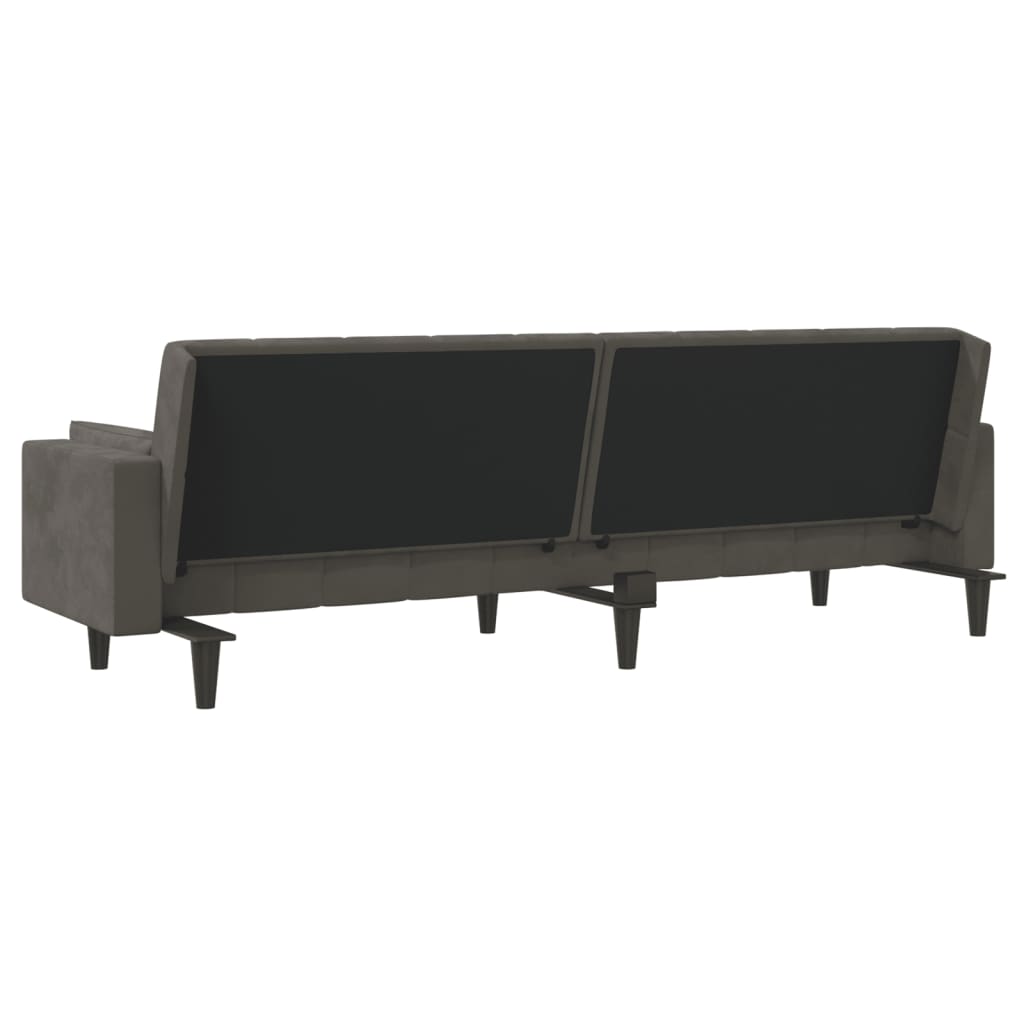 Canapé lit 2 places avec 2 coussins velours gris foncé