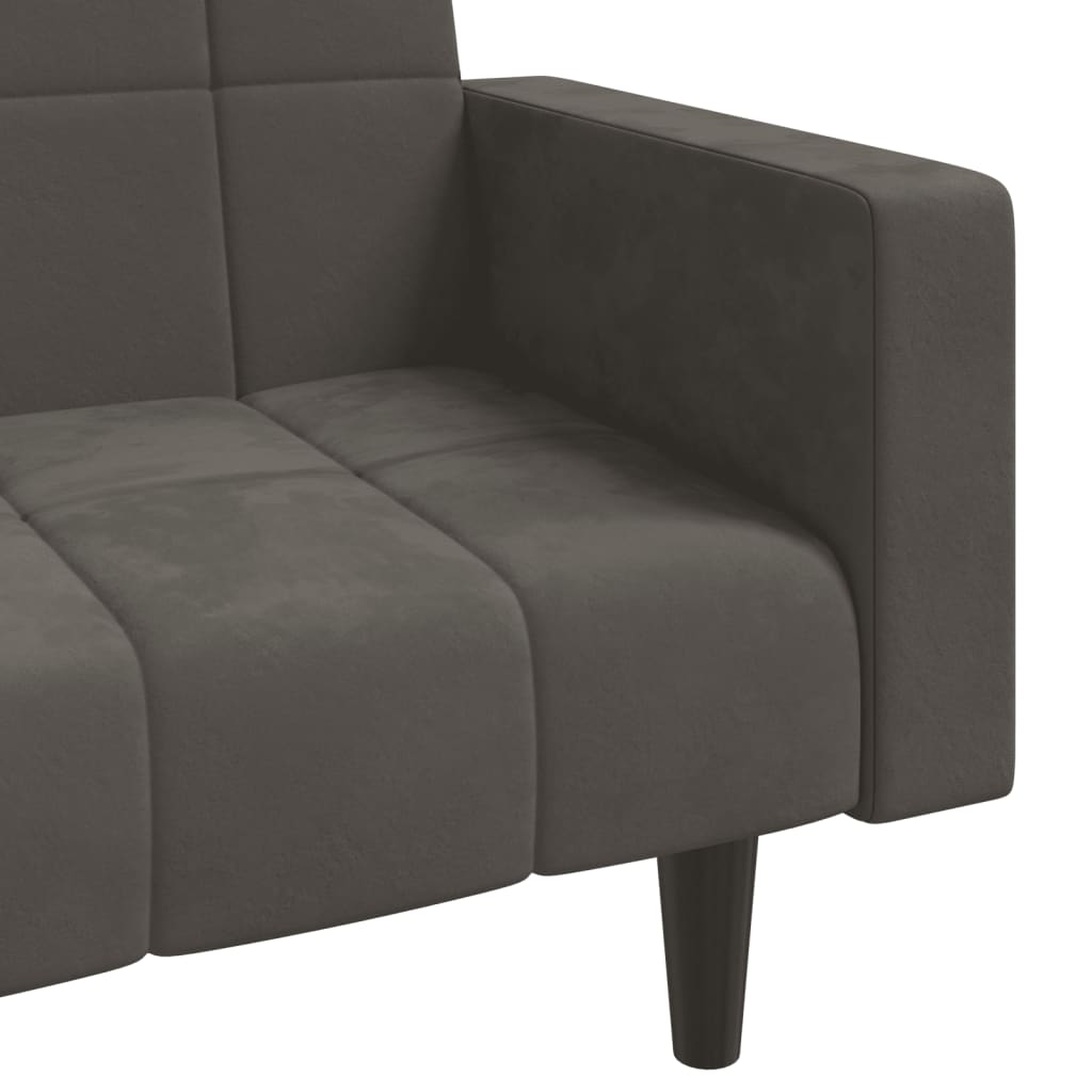 Canapé lit 2 places avec 2 coussins velours gris foncé