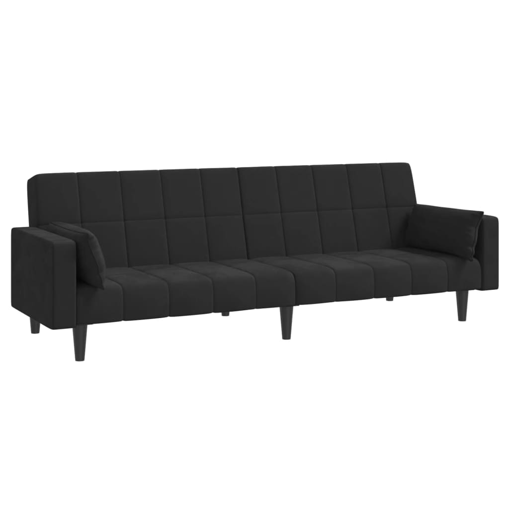 Sofa Bed 2-Seater with 2 Pillows Black Velvet