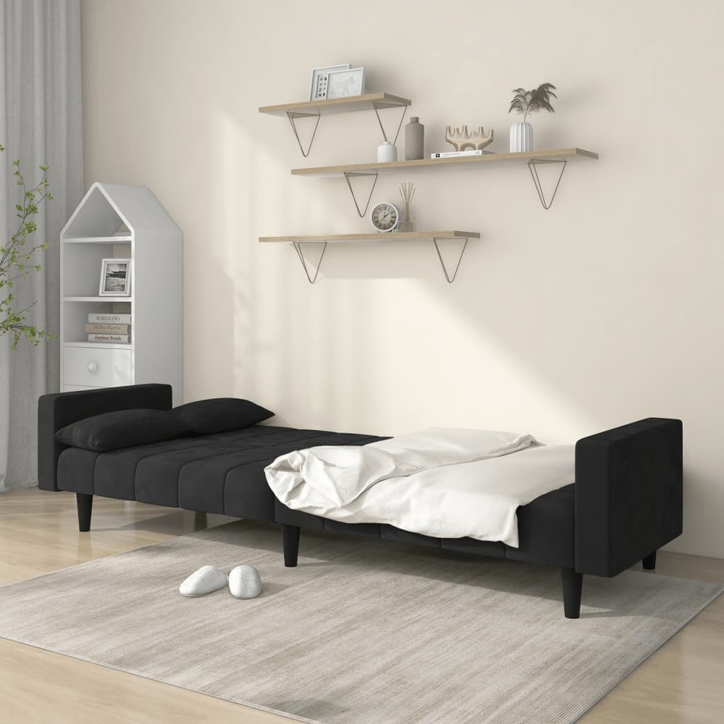 Sofa Bed 2-Seater with 2 Pillows Black Velvet