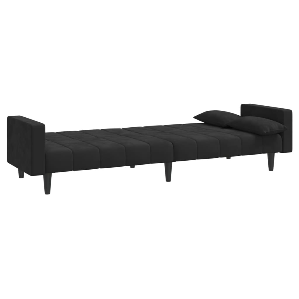 Sofa Bed 2-Seater with 2 Pillows Black Velvet