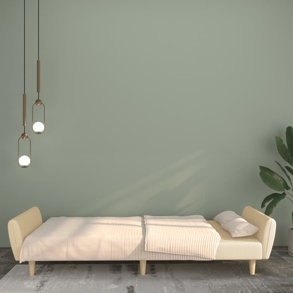 Canapé lit 2 places tissu crème
