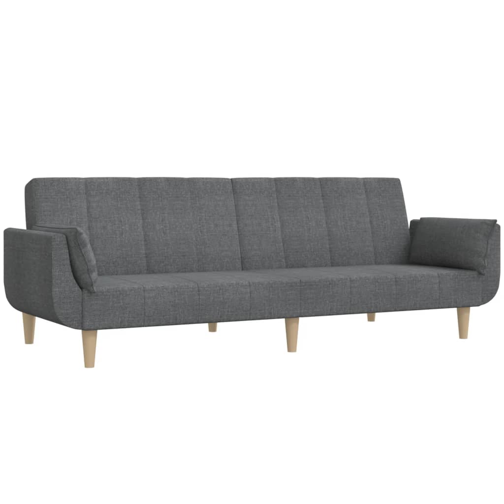Canapé lit 2 places avec 2 coussins tissu gris clair