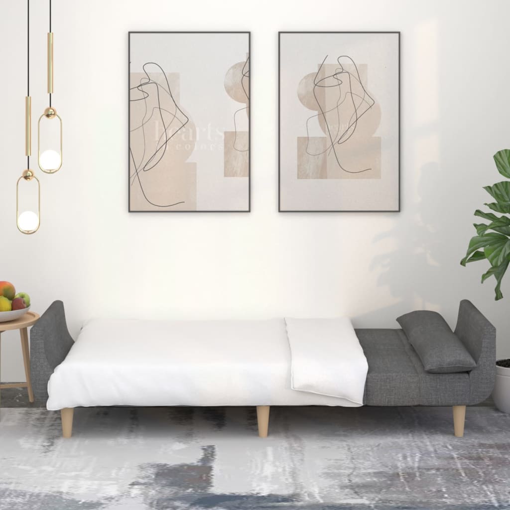 Canapé lit 2 places avec 2 coussins tissu gris clair