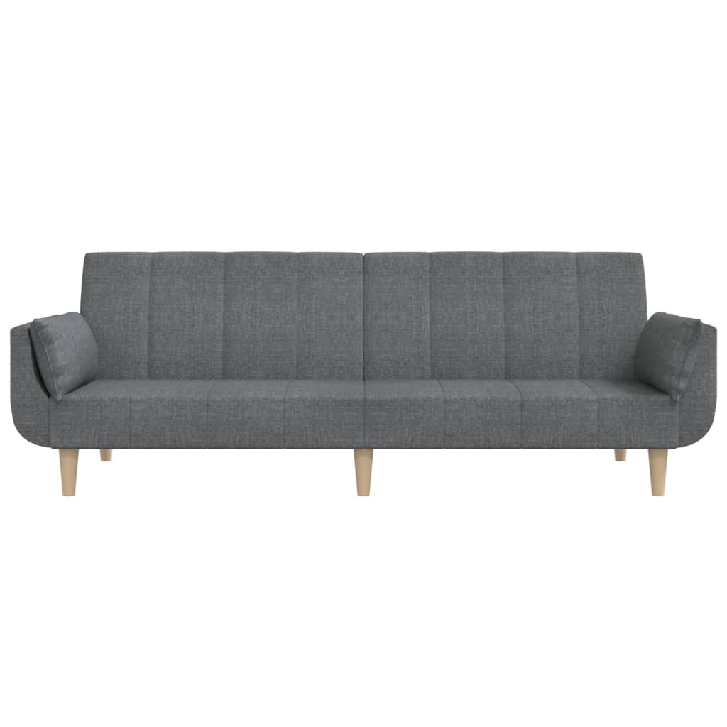 Canapé lit 2 places avec 2 coussins tissu gris clair