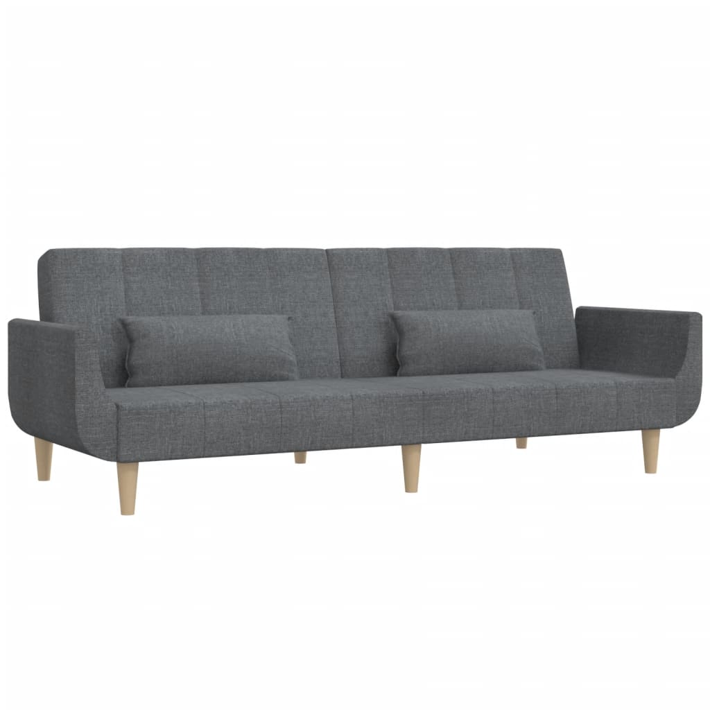 Canapé lit 2 places avec 2 coussins tissu gris clair