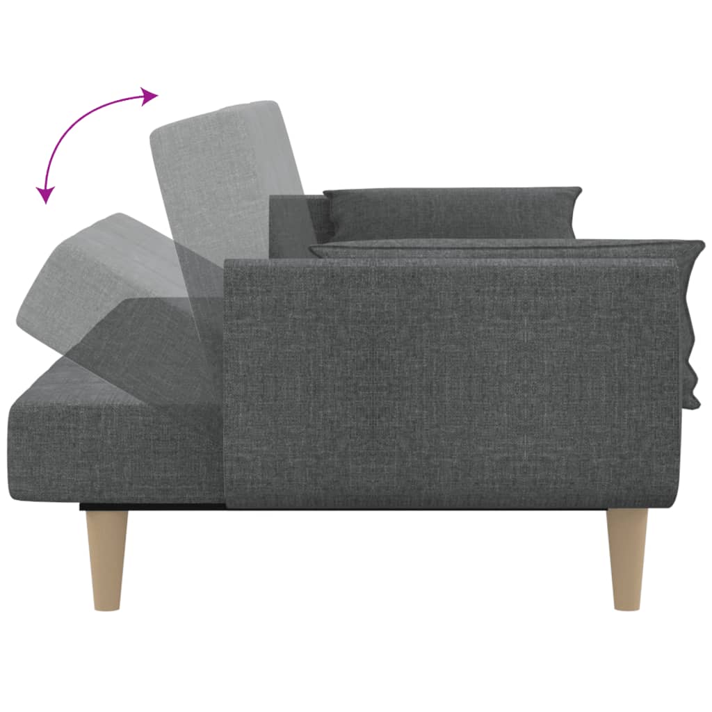 Canapé lit 2 places avec 2 coussins tissu gris clair