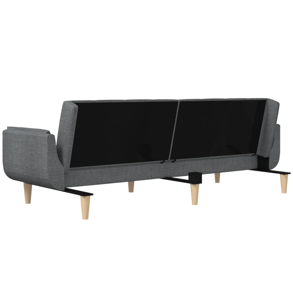 Canapé lit 2 places avec 2 coussins tissu gris clair