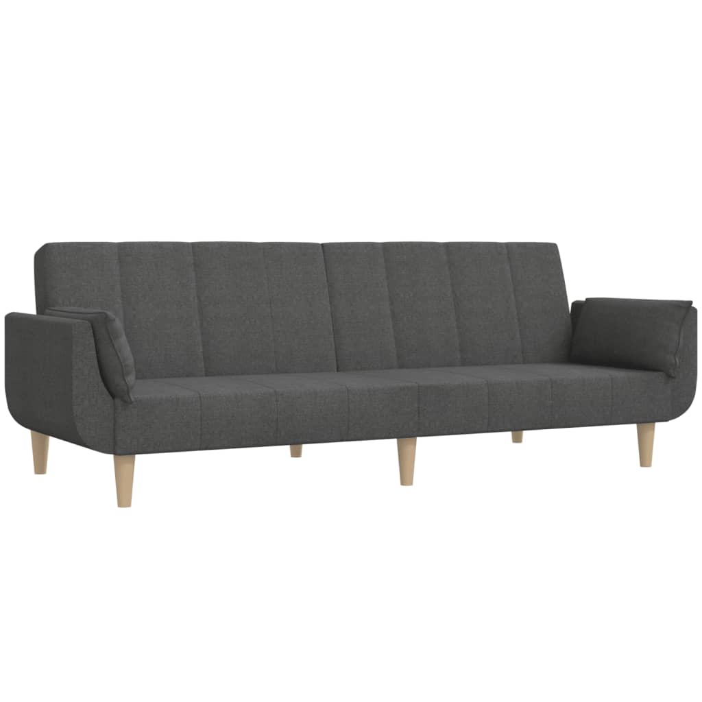 Sofa bed 2-seater with 2 pillows dark gray fabric