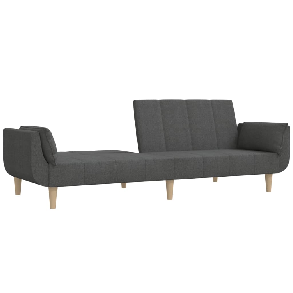 Sofa bed 2-seater with 2 pillows dark gray fabric