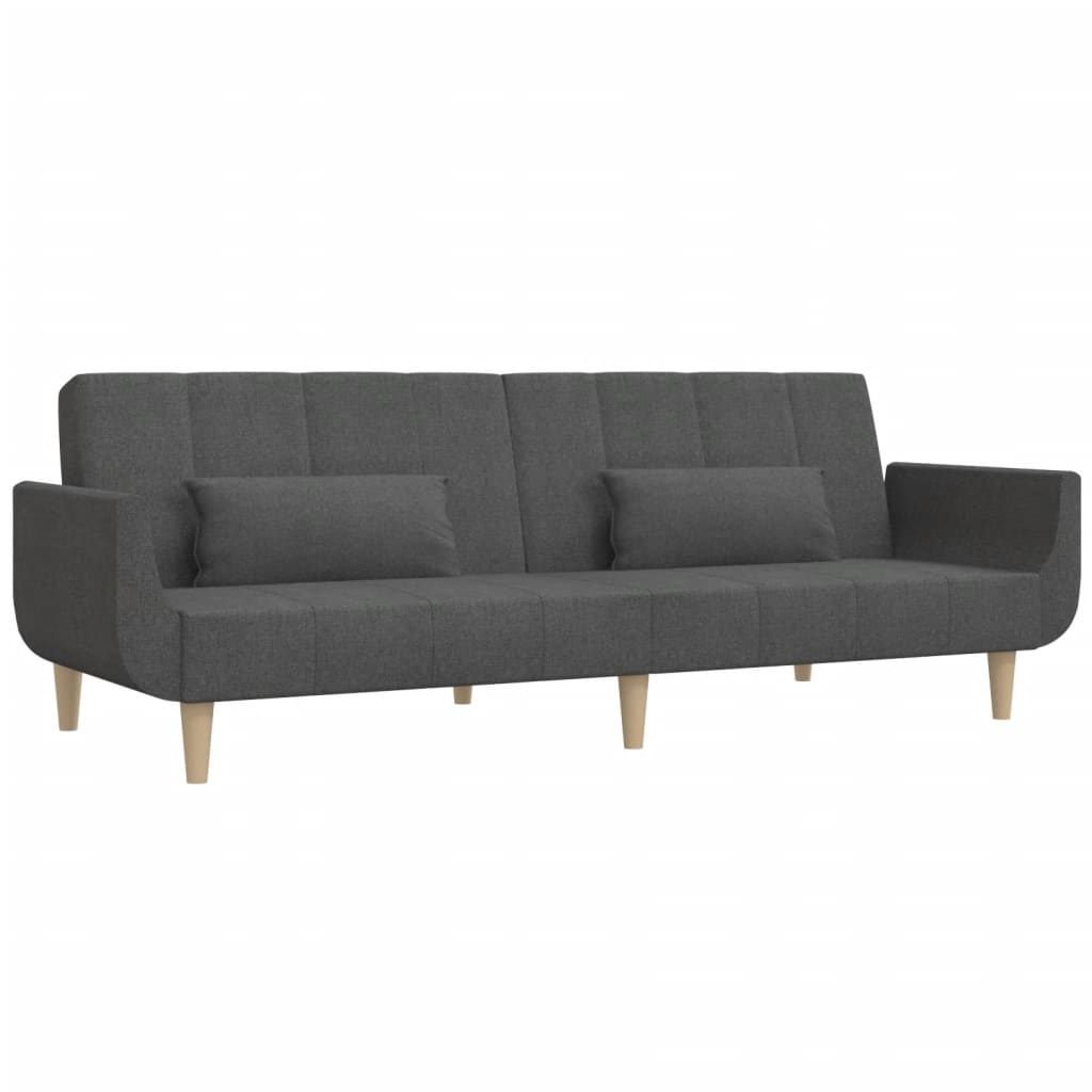 Sofa bed 2-seater with 2 pillows dark gray fabric