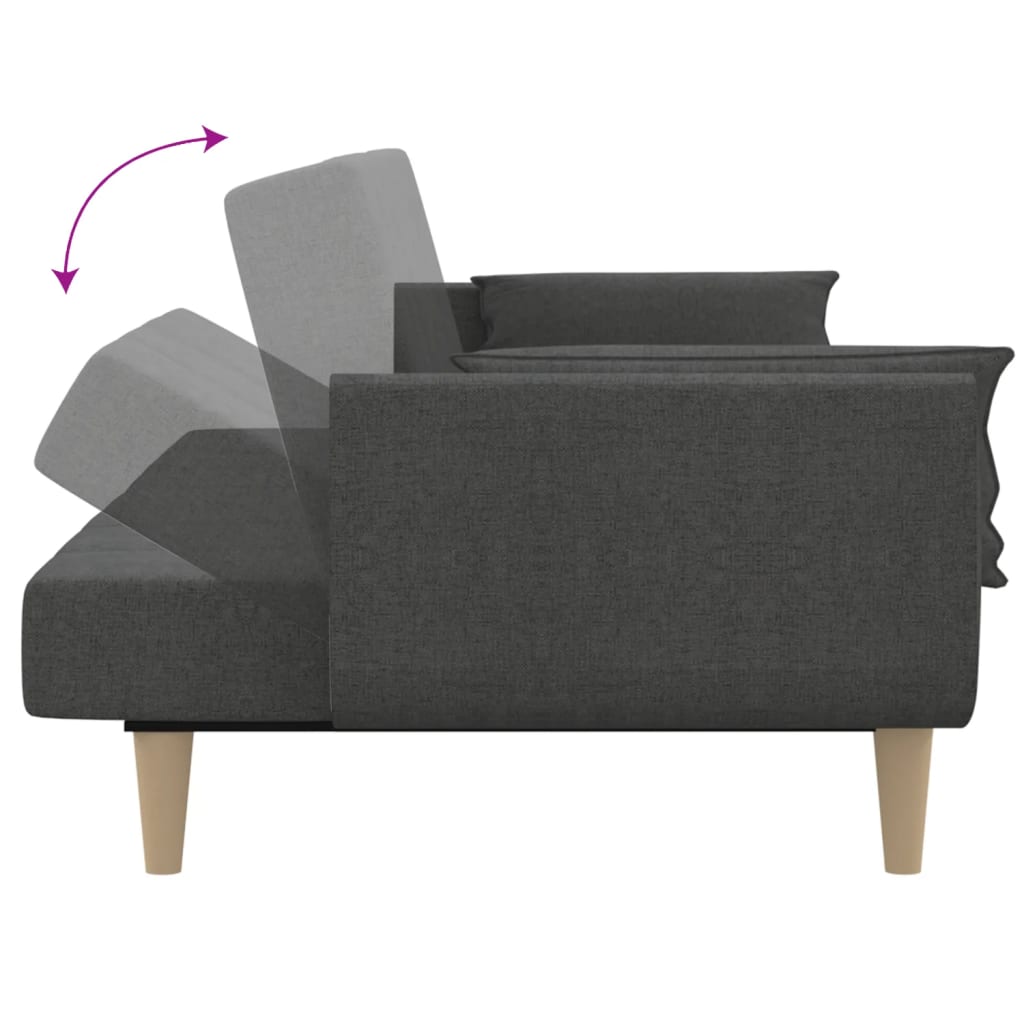Sofa bed 2-seater with 2 pillows dark gray fabric