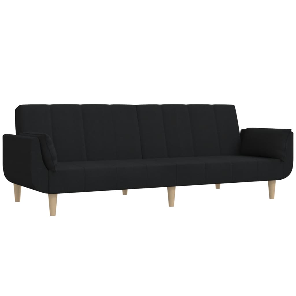 Canapé lit 2 places avec 2 oreillers tissu noir