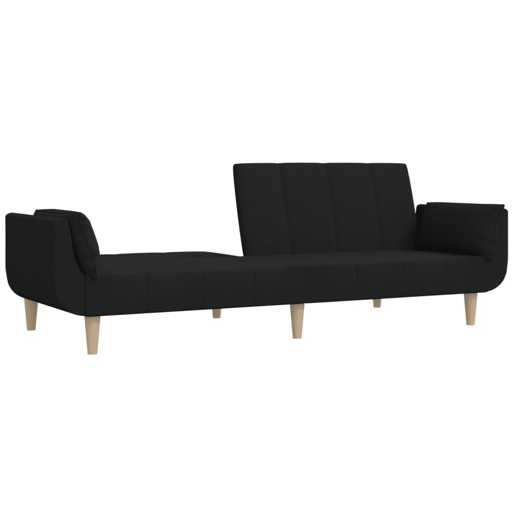 Canapé lit 2 places avec 2 oreillers tissu noir
