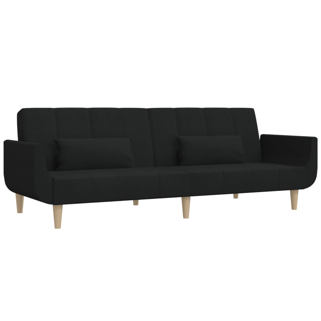 Canapé lit 2 places avec 2 oreillers tissu noir