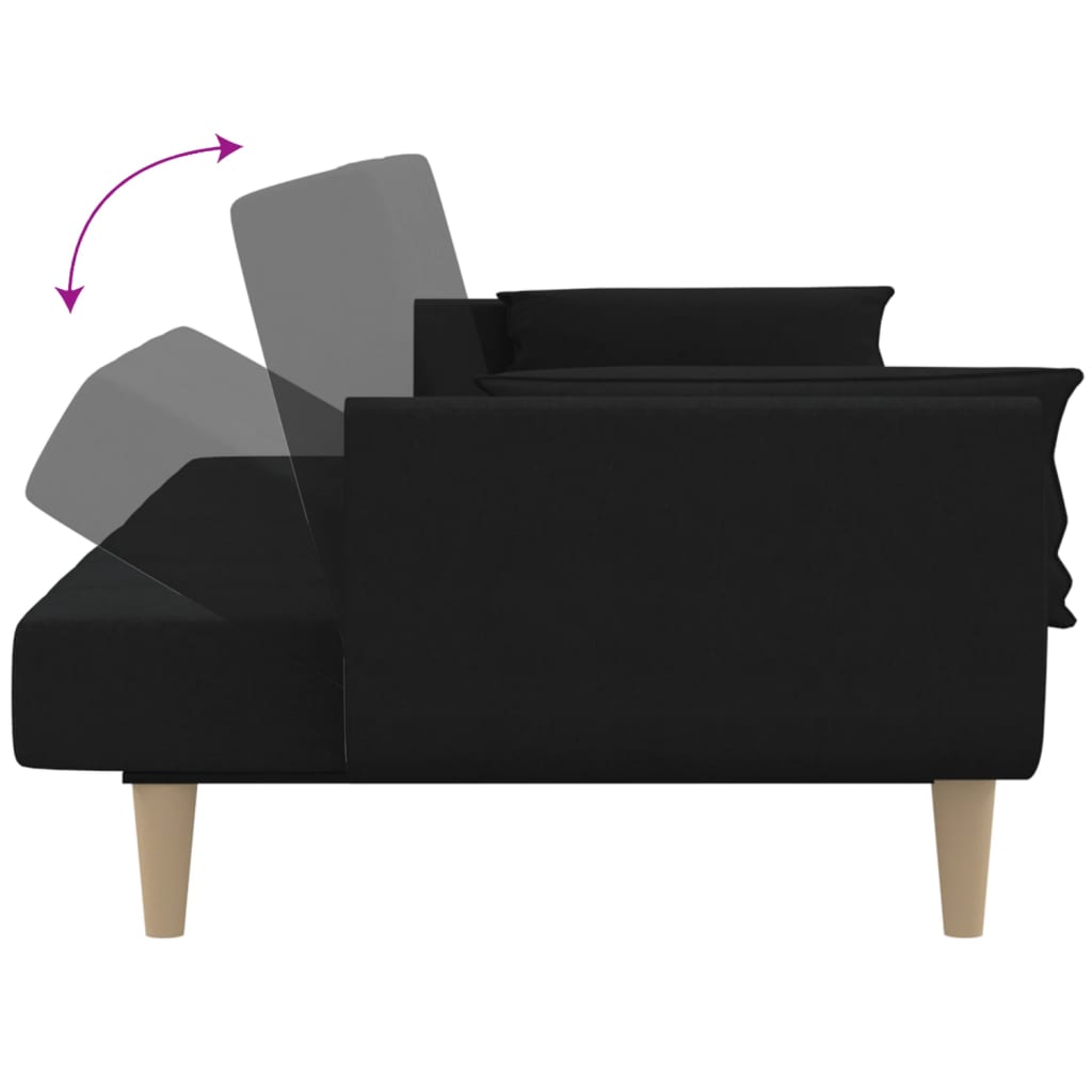 Canapé lit 2 places avec 2 oreillers tissu noir
