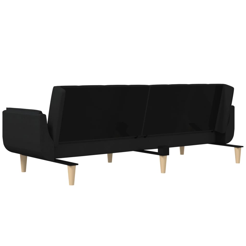 Canapé lit 2 places avec 2 oreillers tissu noir