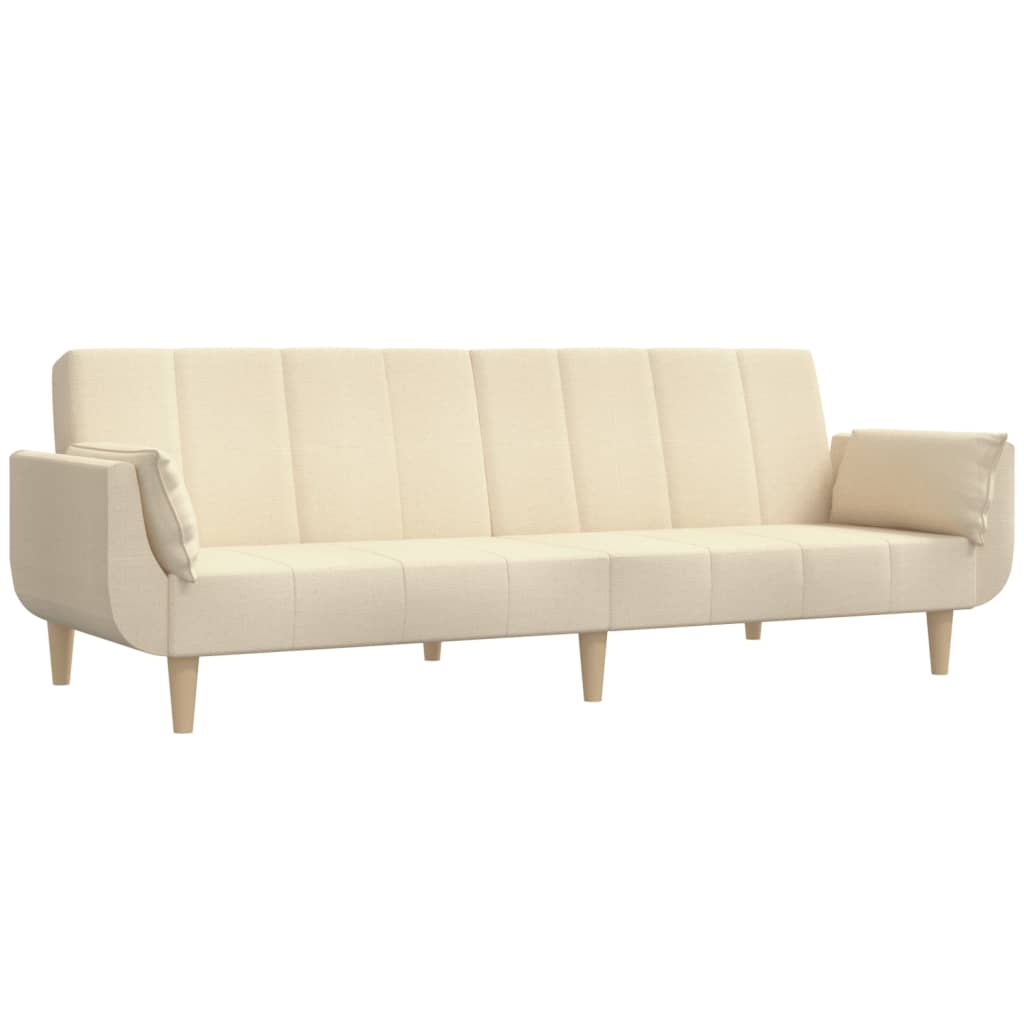 Canapé convertible 2 places avec 2 coussins en tissu crème