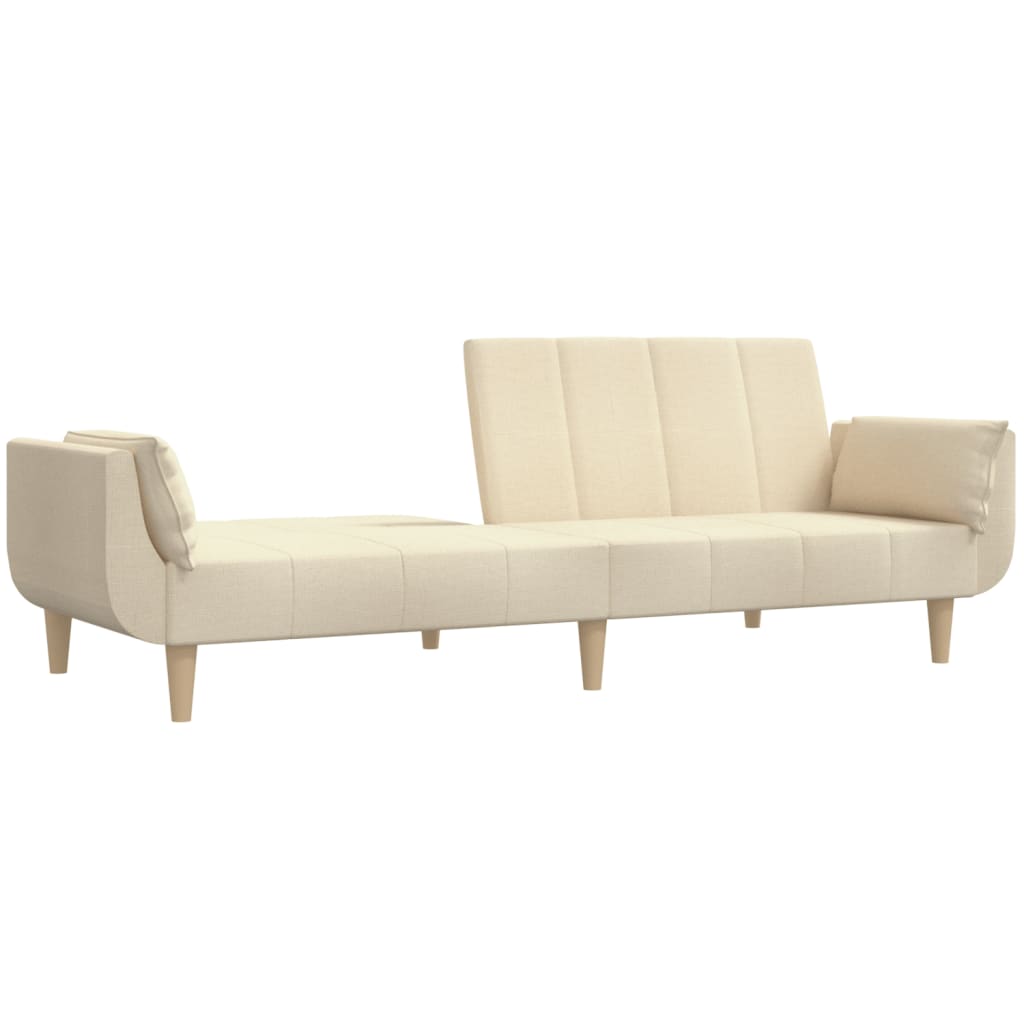 Canapé convertible 2 places avec 2 coussins en tissu crème