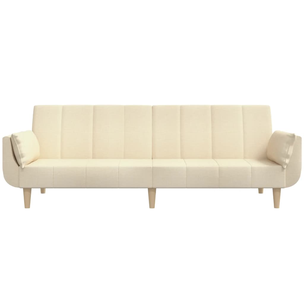 Canapé convertible 2 places avec 2 coussins en tissu crème
