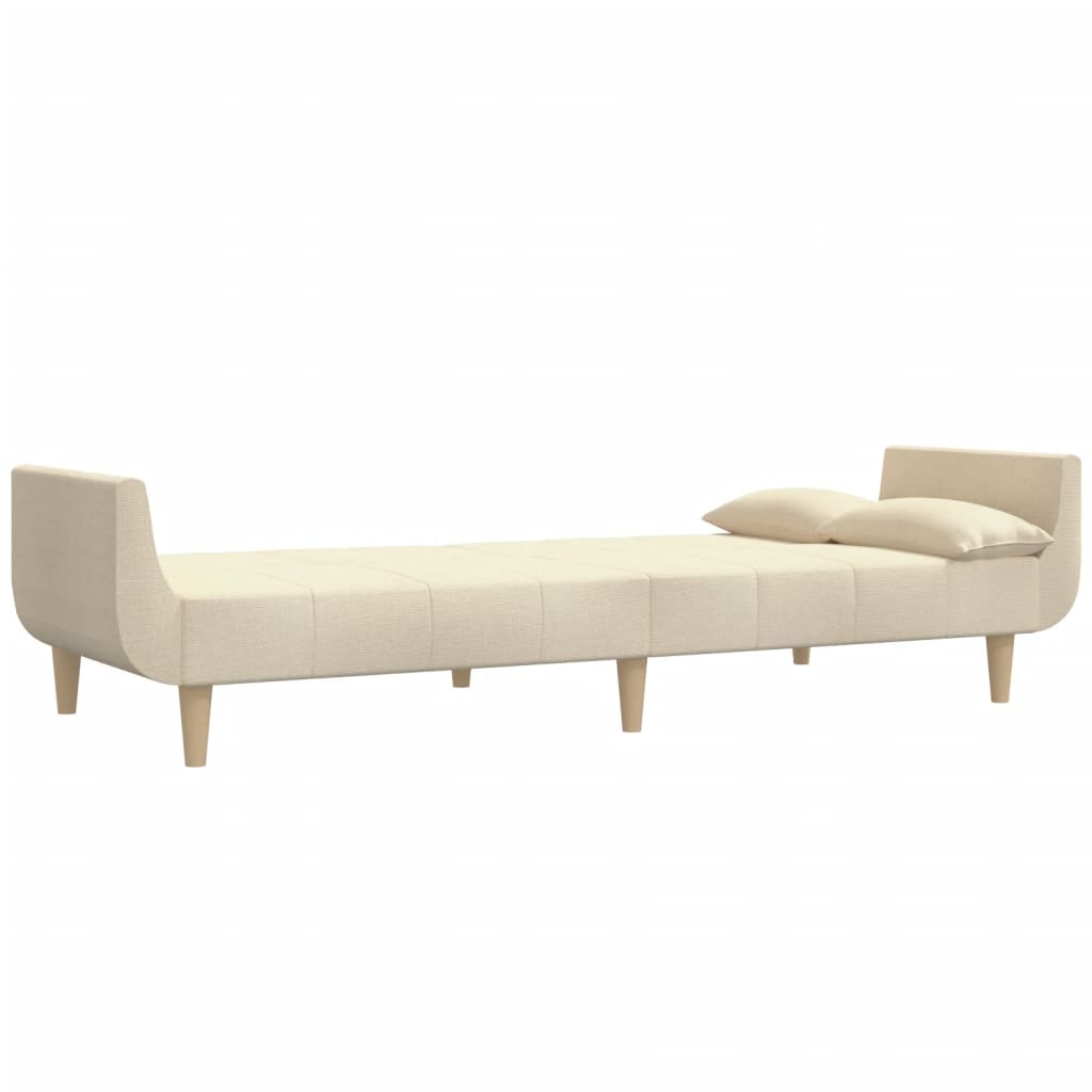 Canapé convertible 2 places avec 2 coussins en tissu crème