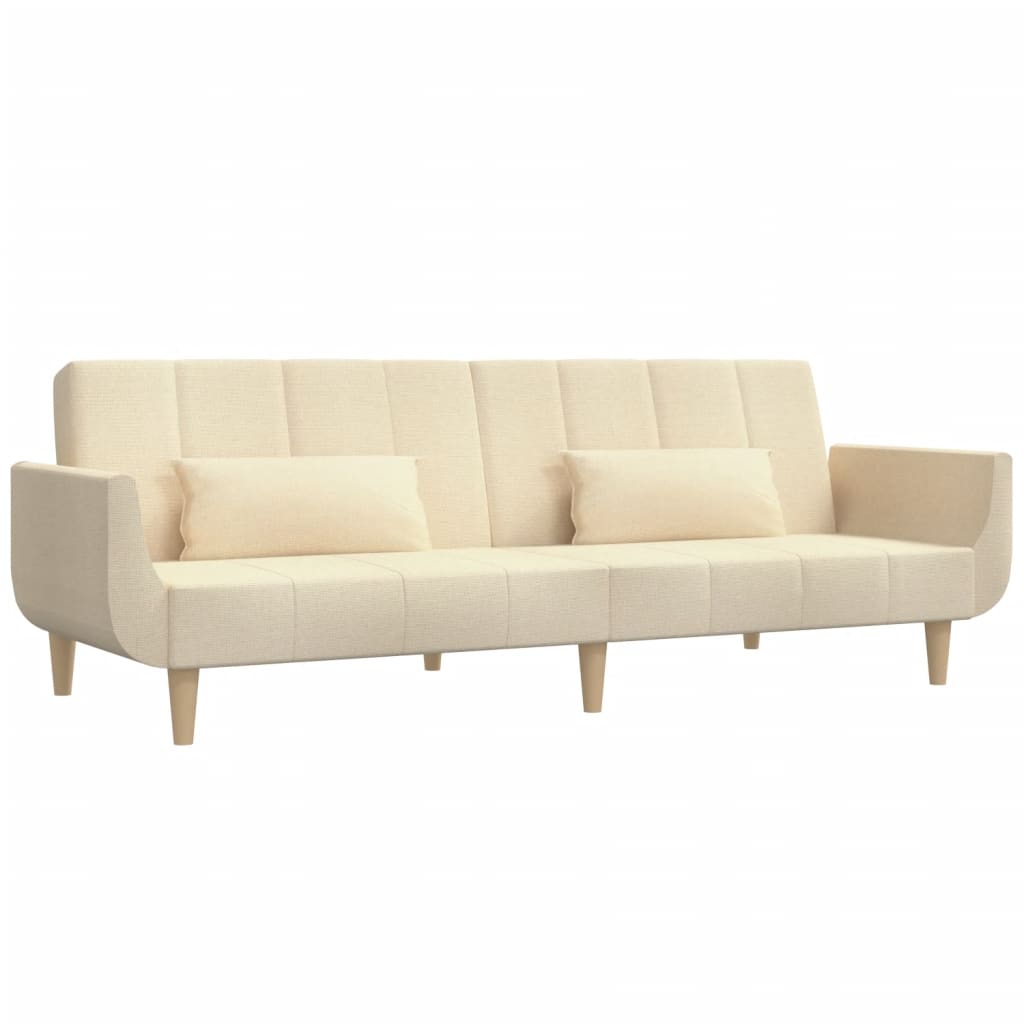Canapé convertible 2 places avec 2 coussins en tissu crème