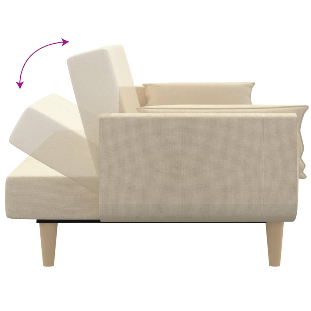 Canapé convertible 2 places avec 2 coussins en tissu crème