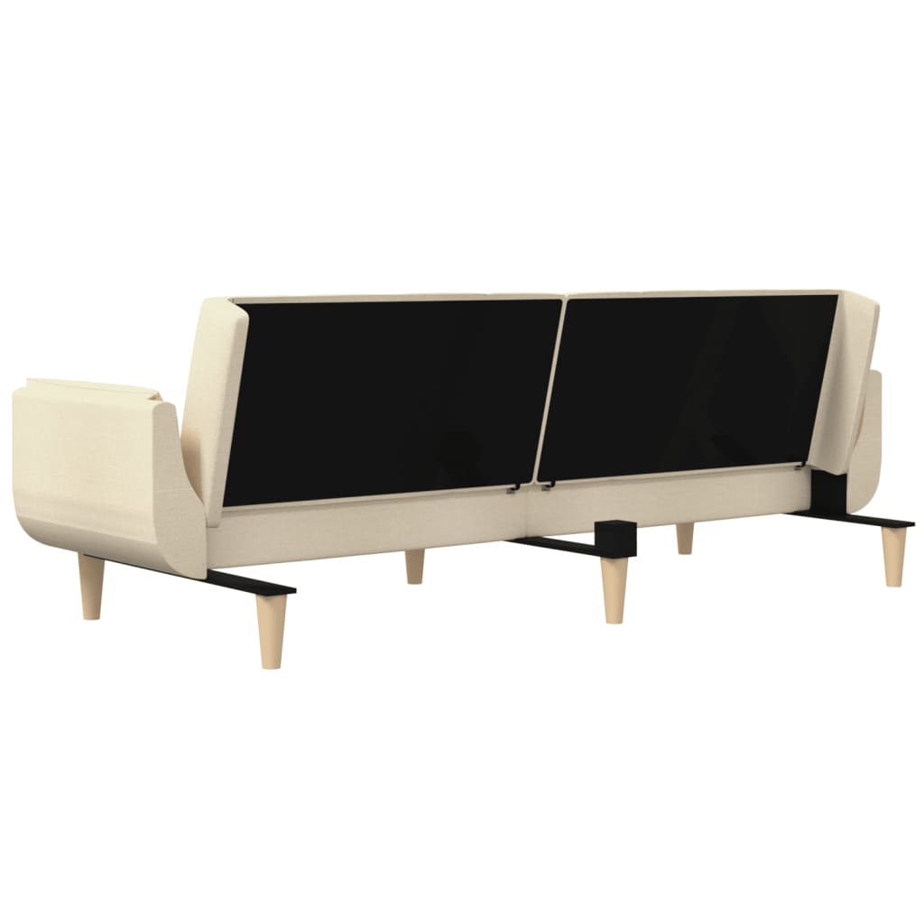 Canapé convertible 2 places avec 2 coussins en tissu crème