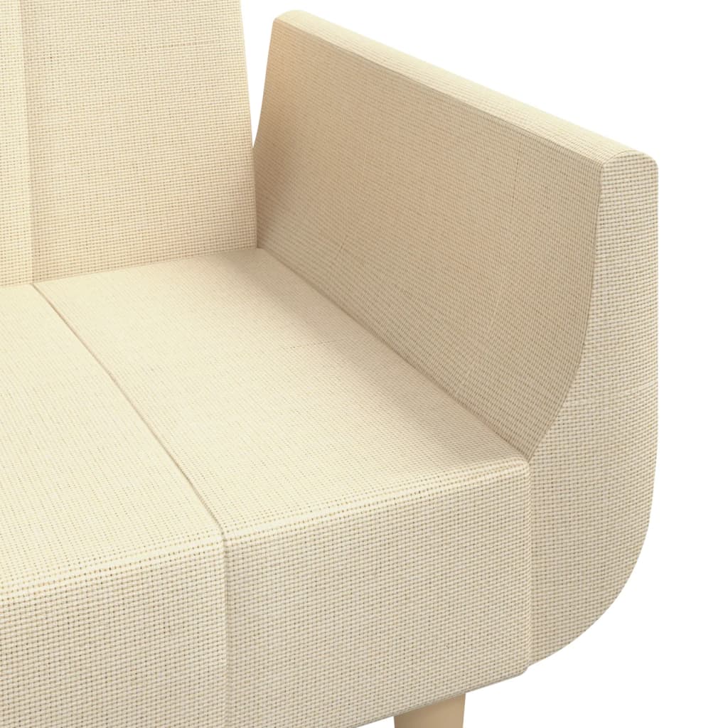Canapé convertible 2 places avec 2 coussins en tissu crème