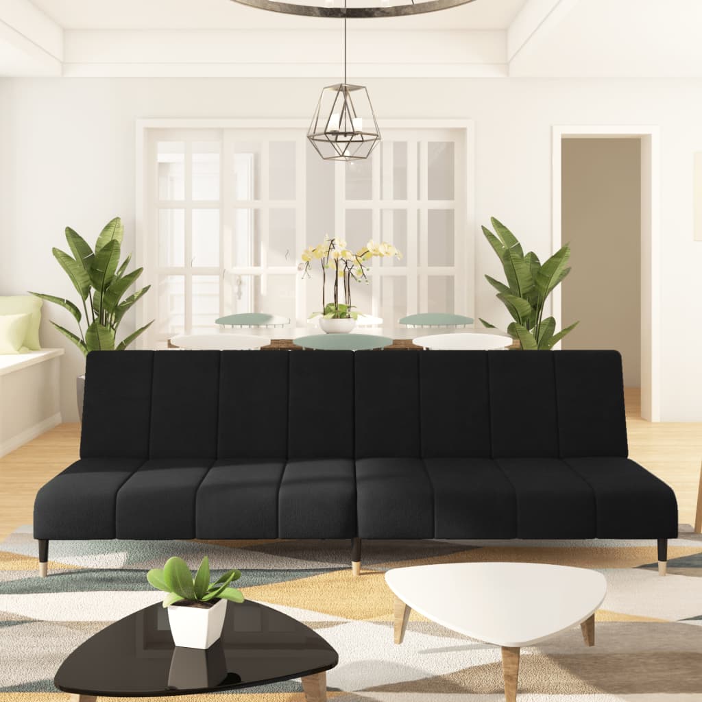 2-seater sofa bed in black velvet