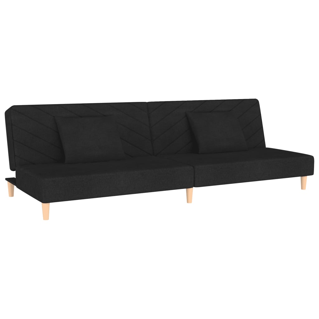 Canapé lit 2 places avec 2 oreillers tissu noir
