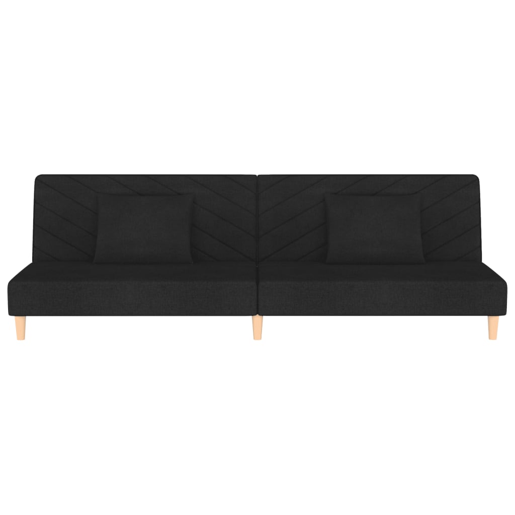 Canapé lit 2 places avec 2 oreillers tissu noir