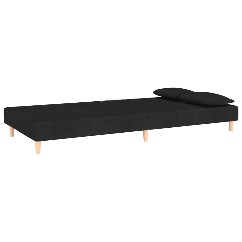 Canapé lit 2 places avec 2 oreillers tissu noir